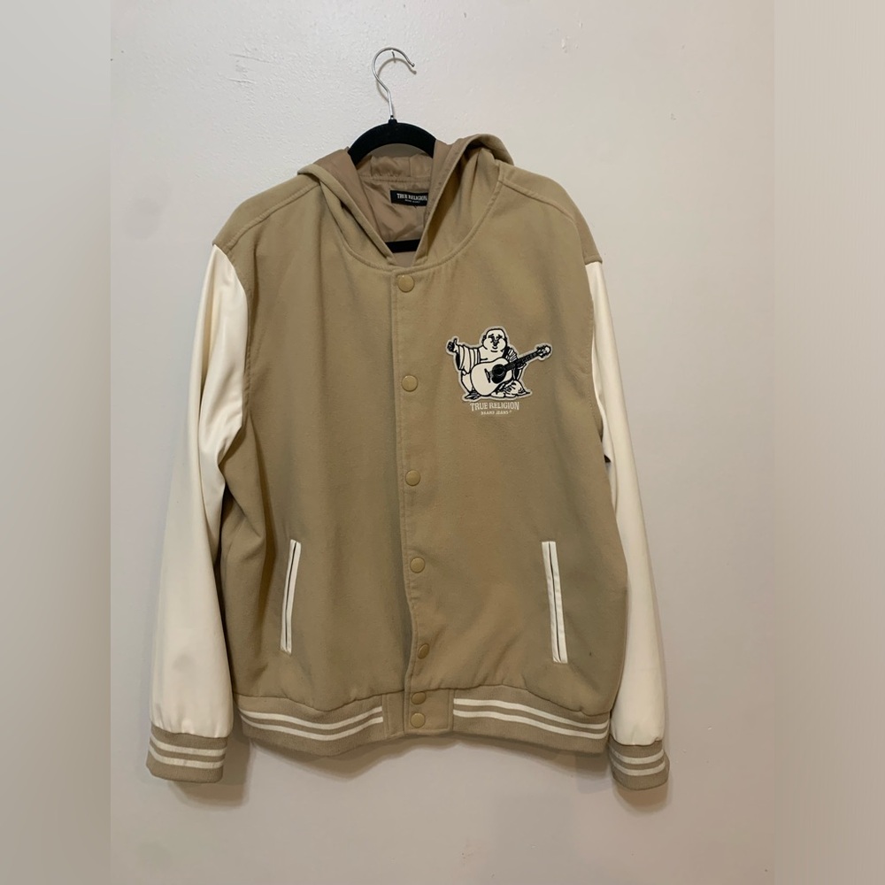 Wonder Nation Beige and White Varsity Jacket